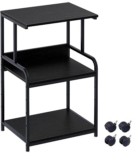 3-Ebene Druckertisch mit Rollen,3d Drucker Tisch,Drucker Regal,Druckerschrank,Mobiler Druckerständer aus Holz & Metall Druckerwagen Stauregal 50x40x80cm,für Büro Zuhause Office Schule,Schwarz