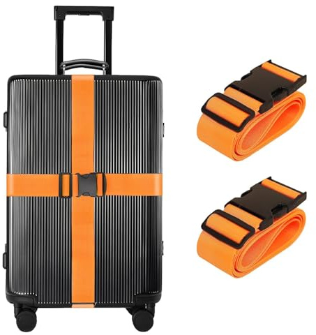 Lot de 2 sangles de bagage réglables pour valise, porte-documents et sac de voyage en nylon avec boucle à dégagement rapide pour valise, porte-documents et sac de voyage (orange)
