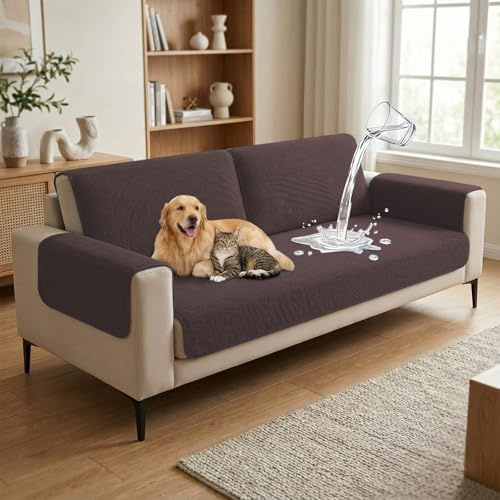 BellaHills Couch Überzug, Sofa Überzug 2/3/4 Sofa Überzug Wasserdicht, Sofadecken Für Sitzfläche, Sofaschoner rutschfest, Universelle Sofa Überwurf, 90x180cm, Braun