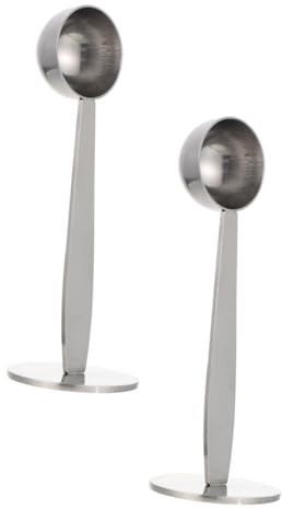 Cucchiaino da Caffè 2 in 1 2 Pezzi Acciaio Inox Argento | Misurino e Pressino in Strumento, Bordi Arrotondati e Impugnatura Comoda, Design Moderno