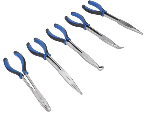 SIXRUN Zangen-Set mit Großer Reichweite, 11-Zoll-Stahlgriff, Ergonomischer Griff, 25 45 90 Grad Gebogene Spitzzange für Enge Räume, Ideal für die Garage zu Hause