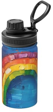 Petite bouteille d'eau isotherme en acier inoxydable à double paroi pour boissons chaudes et froides - Imprimé arc-en-ciel - 355 ml