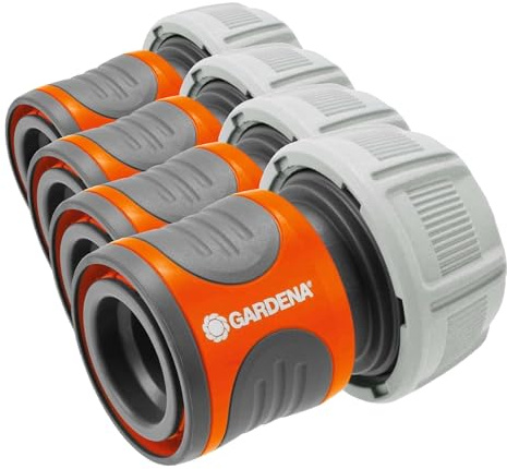GARDENA Raccord d'Arrosage Rapide 19 mm (3/4) de Gardena : Raccord Enfichable de Début de Tuyau, Étanche, Rainures Encastrées Rainurées, Emballé (18216-20) (Lot de 4)