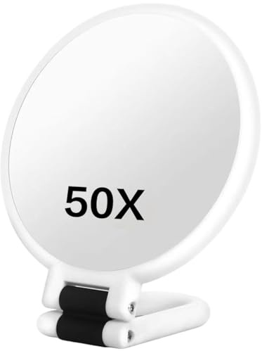 Bemonew 50-facher Vergrößerungsspiegel, doppelseitiger Vergrößerungs-Make-up-Spiegel mit 360° verstellbarem Griff, Hand-/Wandhalterung/Tischdesign für Make-up, Weiß