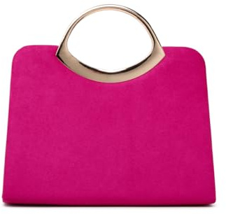 Paradox London Darya Micro Suede Clutch Bag with Metallic Curved Handle, Structured Design, H15.5 x W21 x D6.5cm