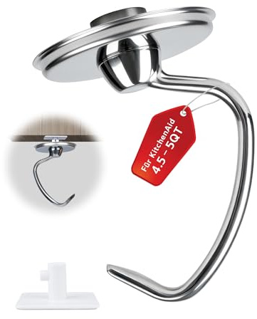 Knethaken für KitchenAid 4.5/5QT Edelstahl Teighaken Ersatz | Geeignet für KSM150 K45 K45SS KSM75 KSM175, Teigpeitsche Edelstahl Rührhaken, Spülmaschinenfest für Artisan Mixer