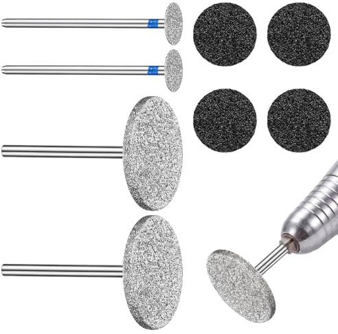 SULIKJHUI 4 Pcs Drill Bits for Nails, Nail Drills Bits Set, Hard Skin | Diamond & Stainless Steel, with 4 Replaceable Sandpapers, Flat Nail Drill Bit, for Electric Foot Files, Callus Removal