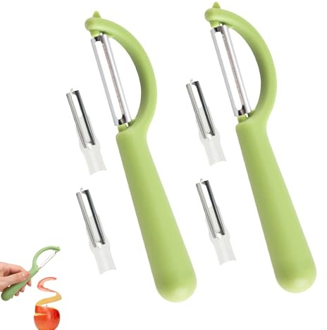 2 Stück P-Sparschäler für Tupper mit 4 Ersatzklingen,Schäler für Tupperware Ersatzteile,Kartoffelschäler,Edelstahl Spargelschäler,Peeler,Karottenschäler,Gurkenschäler für Orangenschäler,Schälmesser