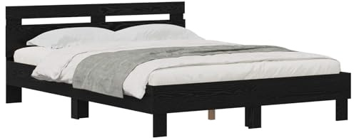 Owoxanthellate Bettrahmen Schwarz Eiche 120 x 200 cm mit Lattenrost und Kopfteil Modernes Holzwerkstoff Bettgestell 200 kg Belastbarkeit für Schlafzimmer Jugendzimmer und Gästezimmer