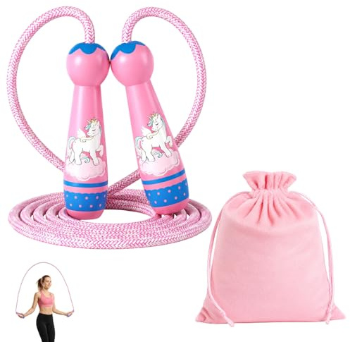 Skipping Rope, Pink, with Carry Bag | Adjustable Length, Cotton Rope, Pink Carry Bag Included