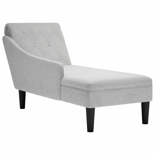 TUERYAFEK Chaiselongue Wolkengrau Stoff mit Lendenkissen und Rechter Armlehne, Knopfheftung Design, hochelastischer Schaumstoff, vielseitig für Wohnzimmer oder Büro
