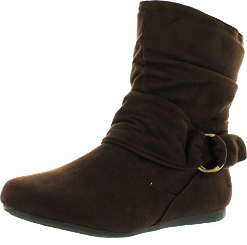 Beston Forever Link Selena-58 Women's Fashion Mid Calf Flat Heel Side Zipper Slouch Boots Brown 7
