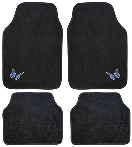 Alfombra para suelo de coche 4 piezas antideslizante alfombrillas coche universales bordada mariposas azules