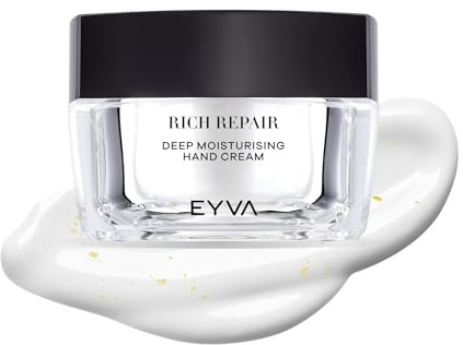 EYVA 50 ml vegane Handcreme mit Sheabutter und 22 Karat Goldflakes | Handcreme für sehr trockene Hände - Handcreme Frauen und Männer - Hand Cream mit Vitamin E - Intensiv feuchtigkeitsspendend