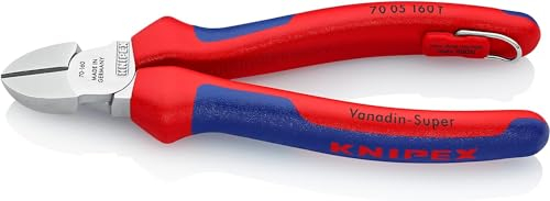 KNIPEX Seitenschneider verchromt, mit Mehrkomponenten-Hüllen, mit Befestigungsöse zum Anbringen einer Absturzsicherung 160 mm (SB-Karte/Blister) 70 05 160 T BK