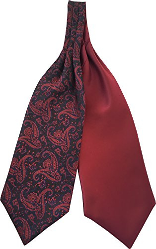 Great British Tie Club Herren Paisley Satin Reversibel Ascot Cravats Krawatten (Schwarz & Burgundy)