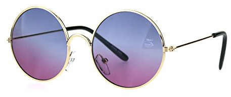 SA106 Kids Child Size Hippie Round Circle Lens Tie Dye Gradient Metal Sunglasses (blue purple)