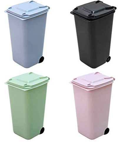 TOYMYTOY Office Trash Can, Desktop Mini Trash Bin, Garbage Bin Set Pencil Cup Holder with Lips & Wheels(4PCS)