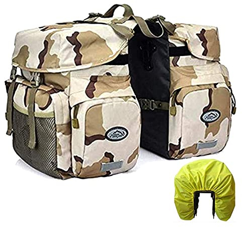 50L Fahrradtaschen Gepäckträger, Wasserdichte Fahrradtaschen aus Hochdichtem 600D Polyester für Dauerhaften Gebrauch, Fahrradsatteltasche kommt mit reflektierendem Trim und Regenabdeckung (Tarnung)