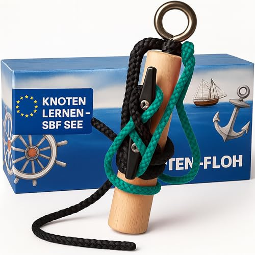 Knoten-Floh Knoten Übungsset Knoten Lernen für SBF See Bootsführerschein & Feuerwehr, Knotenübungsgerät inkl. Knotentafel und Anleitung