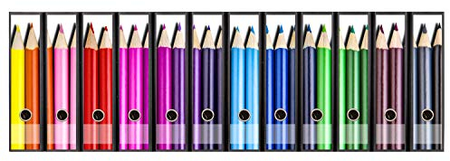 codiarts. Ordnerrücken selbstklebend | Etiketten Set für 12 breite Ordner | gestantzt mit Griffloch | Rückenschild breit | Motiv: bunte Holz-Stifte