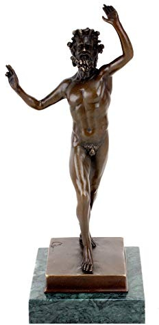 Kunst & Ambiente - Fauno Danzante aus Pompeji - Tanzender Faun in Bronze - signiert Milo - Mythologische Statue auf Marmorsockel - Höhe: 28 cm - Casa del Fauno Figur