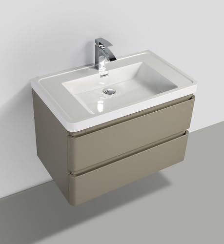 Yellowshop - Mobile da Bagno Sospeso Meg 80 e 100 cm Laccato Taupe, Antracite, Con Lavabo, 2 Cassetti Soft Close, Design Moderno, Specchio e Applique. (Taupe Mobile e Lavabo, 80 cm)