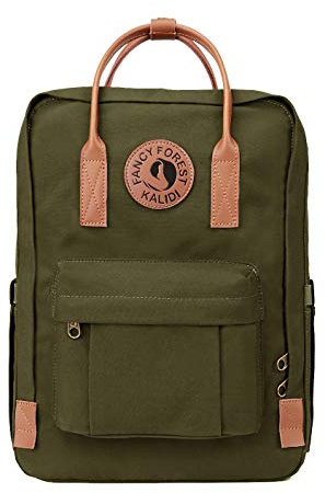 KALIDI Sac à Dos Loisir Randonnée Voyages Ecole Backpack en Oxford Toile pour Ordinateur Portable Tablette Laptop MacBook 14 Pouces (Armée Verte Cuir)
