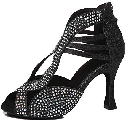 MINITOO Chaussures de Danse pour Femmes avec Strass, Chaussures de Danse Latine, Chaussures de Mariage Ouvertes, 38 EU