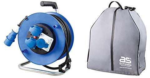 as - Schwabe Camping CEE Caravan Kabeltrommel 230 V – Verlängerungskabel-Trommel mit CEE Stecker & 25 m Leitung – Camping Zubehör für den Außenbereich – IP44 – Made in Germany - I 10176 & Tasche 12279
