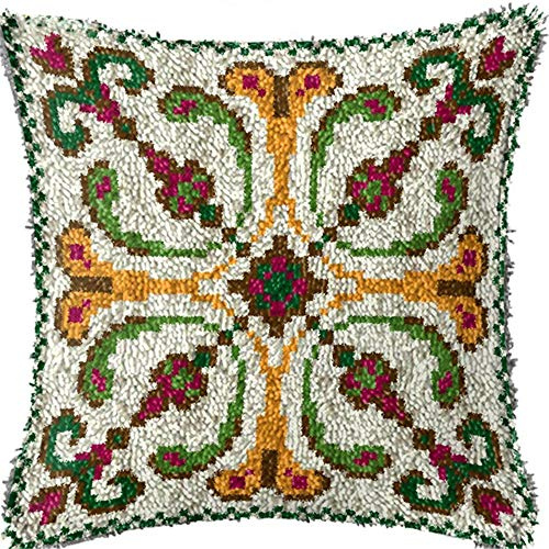 LAPATAIN Latch Hook Kits for DIY Throw Pillow Cover,Flower Pattern Needlework Cushion Cover Hand Craft Crochet for Great Family 17x17inch