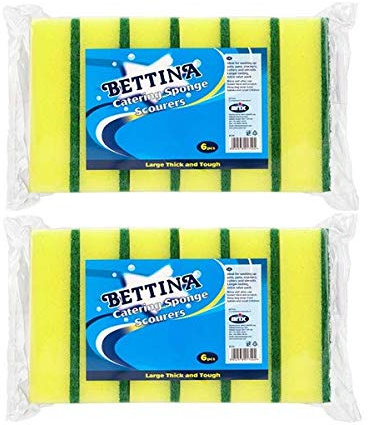 Bettina 12pk Catering Scourers | Heavy Duty Scrub Large, Thick & Tough | Sponge Size: 14 x 10 x 4cm | 2 x Pack of 6|, Green,