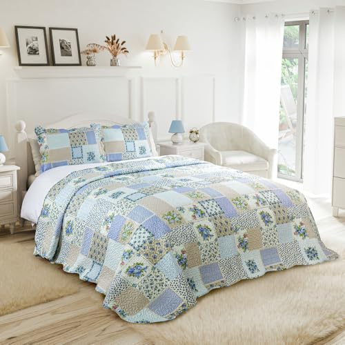 Emma Barclay Cotswold - Quilted Patchwork Bedspread Set in Blue - King