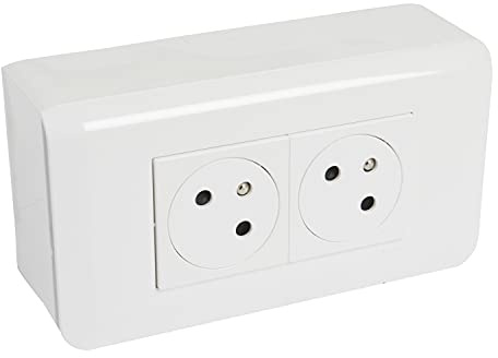 LEGRAND - Prise Double Murale Précâblée avec Terre Mosaic Surface Link à 45° - Prise 2P+T + Cadre Saillie + Plaque de Finition - Fabriqué En France - Blanc