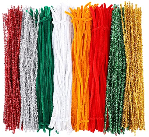 Jodsen Pfeifenputzer Chenilledraht,Weihnachten Pfeifenreiniger,400 Stück Kunst Bastelbedarf DIY Kreative Bastelprojekte Liefert,8 Farben Glitter Flauschig Weiche für Dekoration