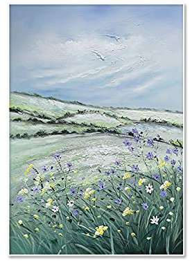 MWMG Ölbilder Auf Leinwand Handgemalt,Lila Blume Bergtal Naturlandschaft Vertikale Große Ölgemälde Kunst Moderne Abstrakte Kunstwerke Leinwand Wandkunst Gemälde Wohnzimmer Schlafzimmer Wohnkultur Bi