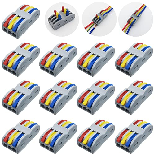 Quick Connection Terminal, CESFONJER SPL-3 Conductor Compact Connectors, 3 Way 6 Port Lever Nut Connector Quick Spring Connector (13 pcs)