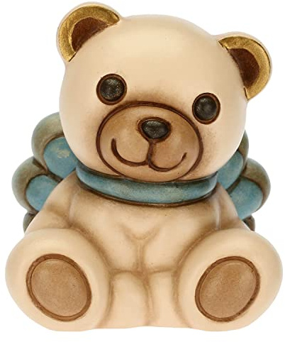 THUN, Bomboniera Teddy in Ceramica Decorata a Mano, Versione Lui, Linea Baby, 5x5.2x5.5 cm h