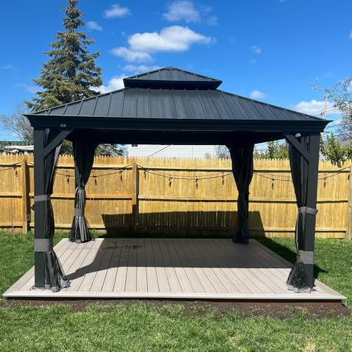 PURPLE LEAF Gartenpavillon 3.65 x 3.65 m mit Seitenteilen Alu Rahmen, Grau | Entwässerungssystem, Rostbeständiger Alurahmen und Stahldach, Abnehmbare Waschbare Doppellagige Seitenwände, Feste Haken