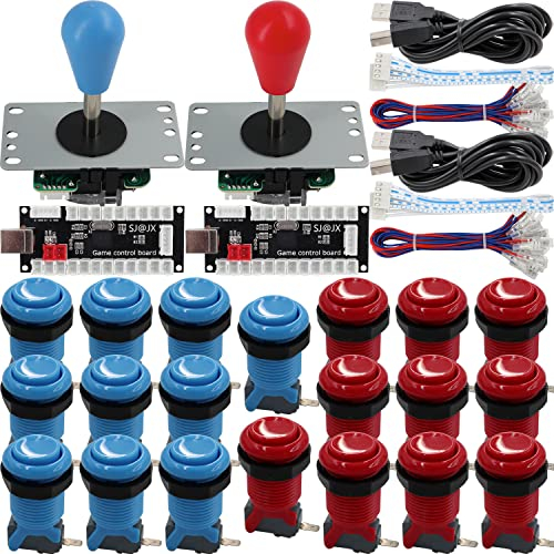 SJ@JX Arcade Game 2 Player Controller DIY Kit Microswitch Recessed Button 4&8 Way Joystick Zero Delay USB Encoder Fighting Stick Handles Console for PC MAME Raspberry Pi Retropie