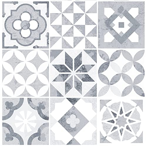Carta Adesiva per Mobili Effetto Piastrelle Maioliche Vintage 40x250 cm Vinile Decorativo Mattonelle bianco/grigioAdesivo Murale per Cucina Parete Bagno Bordo (Piastrella bianco/grigio)