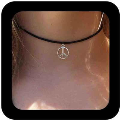 Cimenexe Collana con ciondolo della pace della Boemia Collana girocollo in pelle nera Collana con simbolo del segno della pace Collana vintage con cerchio della pace Girocollo Collana hippie Gioielli