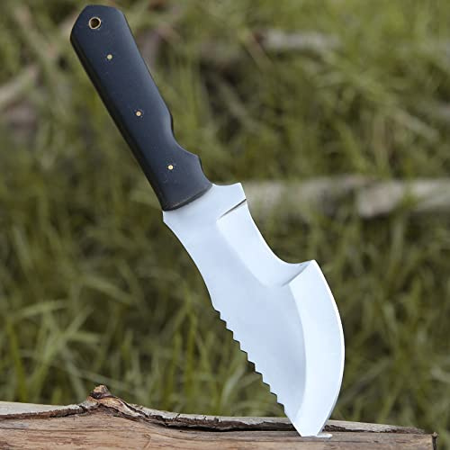 D2 Tracker Knife Full Tang - Fixed Blade Hunting Knife with Sheath - Used For Bushcraft Outdoor Survival Camping With Black Micarta Handle