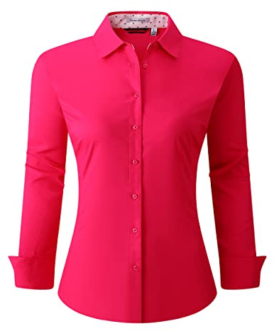 Alex Vando Camisas de Vestir para Mujer de Ajuste Regular Manga Larga Elástico Camisa de Trabajo