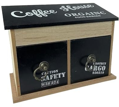 Mobile Vintage Legno Portacapsule Cialde 2 Cassetti Caffe zucchero Ufficio Casa