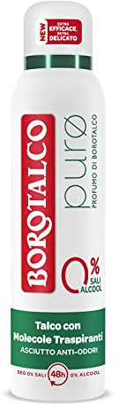 Borotalco, Deodorante Spray Puro, con Talco con Molecole Traspiranti, Formula Senza Alcool e Sali di Alluminio, Asciutto Anti-Odori, 48h di Efficacia, Profumo di Borotalco - 1 Flacone da 150 ml