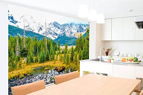 Vlies Fototapete ELCH AUF EINER WIESE 375 x 250 cm (inkl. Kleister) - Vlies Tapete, Wandtapete, Wandbilder - Tapete für Wohnzimmer Schlafzimmer, Büro, Küche - Montagefertig