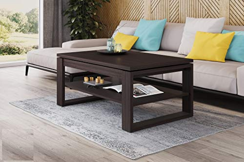 designimpex Design Couchtisch Multifunktion Arbeitstisch Tisch Nuo Ablage Esstisch, Farbe:Walnuss Wenge