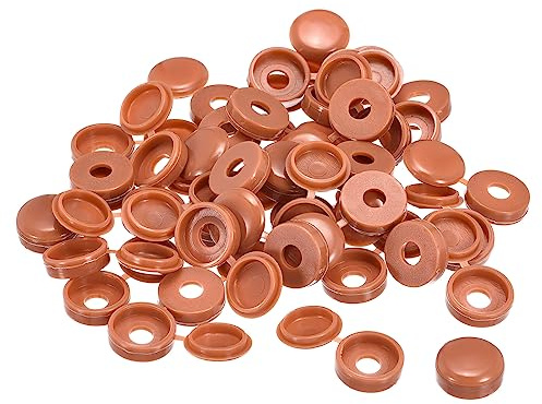 sourcing map 100Pcs 6mm Hinged Screw Cover Caps Plastic Fold Screw Snap Covers Washer Flip Screw Protection Cover for M4 M5 M6 Screws, Red Brown