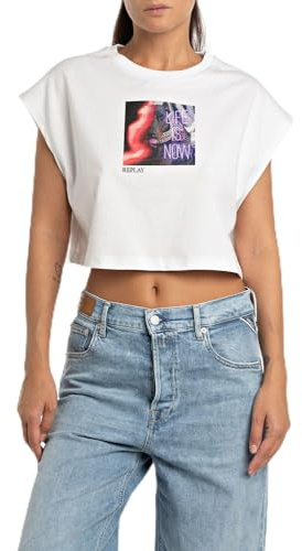 replay cropped t-shirt topp för kvinnor, 001 vit, XL